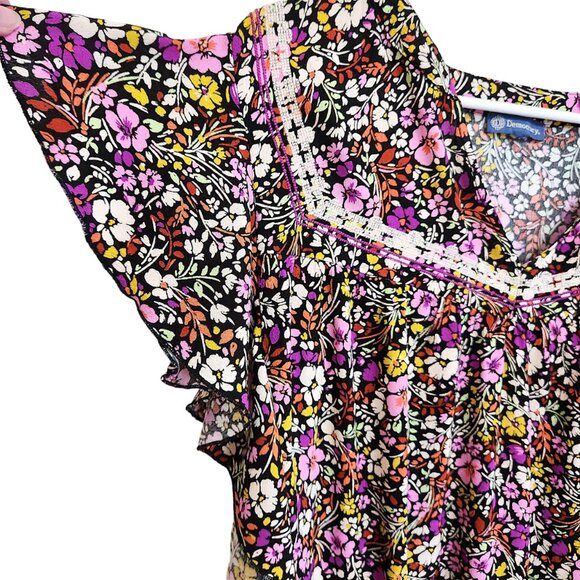 Democracy Split V-Neck Floral Print Blouse Short Flutter Sleeves and Side Sz 2X - Picture 1 of 16